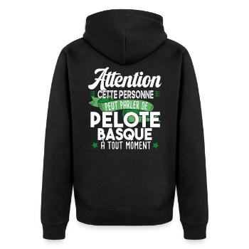 Pelote Basque Balle Sport Humour Athlète Joueur - Veste à capuche bio Premium Unisexe - noir - Dos - Nico (187cm)