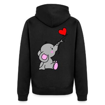 Elefant Herz Liebe - Unisex Premium Bio Zip Hoodie - Schwarz - Hinten - Nico (187cm)