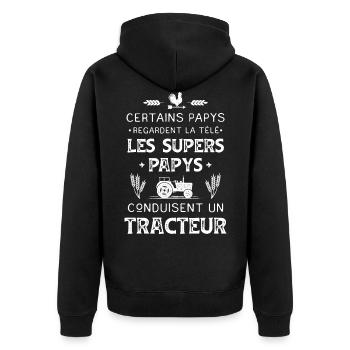 Super Papy Tracteur Humour Agriculteur Vintage - Veste à capuche bio Premium Unisexe - noir - Dos - Nico (187cm)