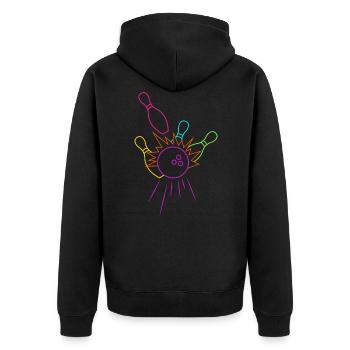 Bowling Pin Liebhaber - Unisex Premium Bio Zip Hoodie - Schwarz - Hinten - Nico (187cm)