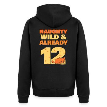 12 Jahre Geburtstag Junge Mädchen Katze - Unisex Premium Bio Zip Hoodie - Schwarz - Hinten - Nico (187cm)