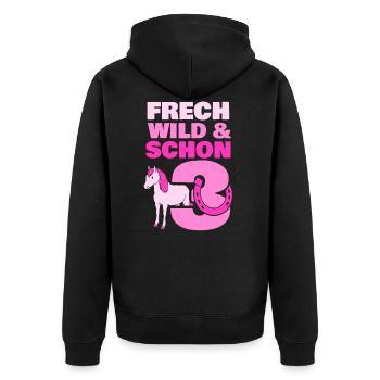 Geschenk 3 Jahre Geburtstag Mädchen Pferd - Unisex Premium Bio Zip Hoodie - Schwarz - Hinten - Nico (187cm)