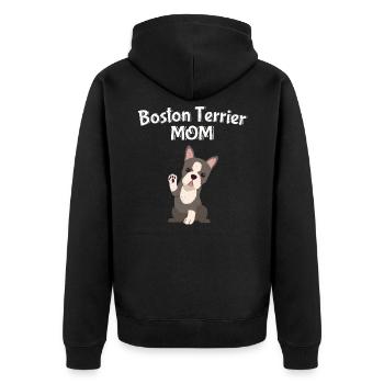 Boston Terrier Mom - Unisex Premium Bio Zip Hoodie - Schwarz - Hinten - Nico (187cm)