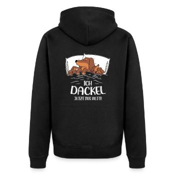 Hund Dackel Ich Dackel Jetzt Ins Bett - Unisex Premium Bio Zip Hoodie - Schwarz - Hinten - Nico (187cm)