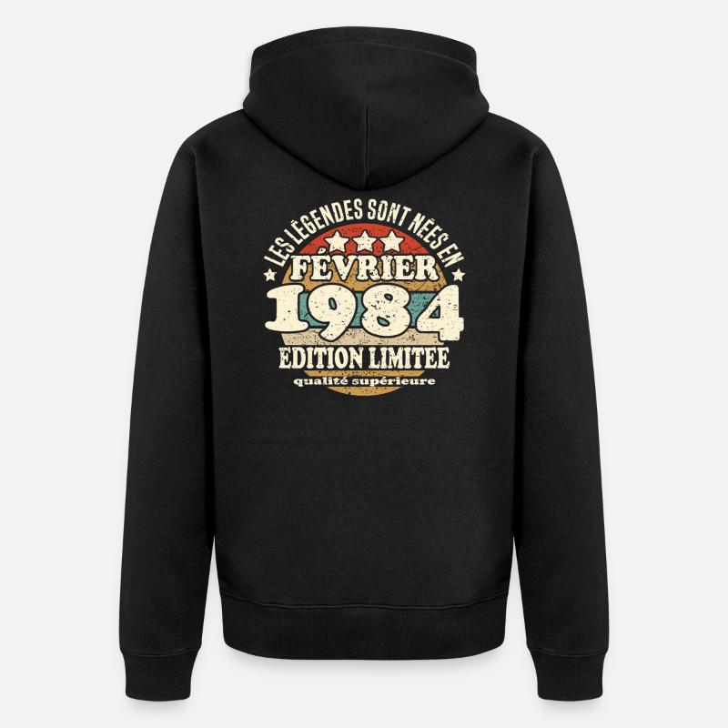 Les légendes sont nées en février 1984 - Veste à capuche bio Premium Unisexe - noir