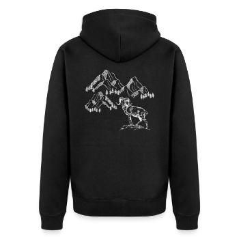 Berge sind meine Heimat und meine Leidenschaft - Unisex Premium Bio Zip Hoodie - Schwarz - Hinten - Nico (187cm)