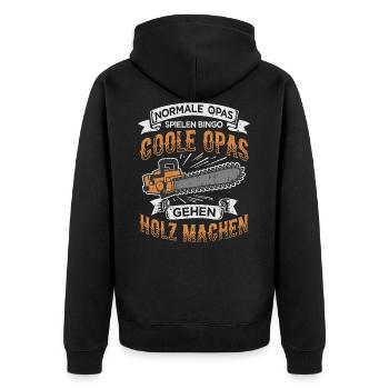 Coole Opas Holz Kettensäge Holzfäller Rentner - Unisex Premium Bio Zip Hoodie - Schwarz - Hinten - Nico (187cm)