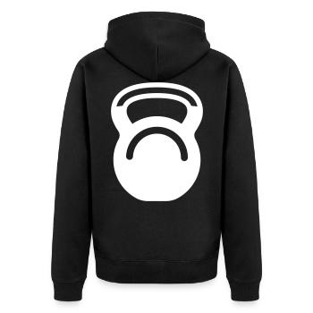 Hantel gewichte icon - Unisex Premium Bio Zip Hoodie - Schwarz - Hinten - Nico (187cm)