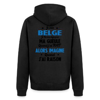 Je suis Belge - Je ferme pas ma gueule - Veste à capuche bio Premium Unisexe - noir - Dos - Nico (187cm)