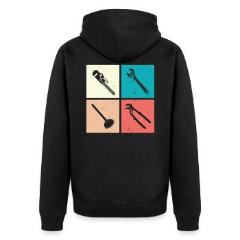Heizungsbauer Heizungsbau Klempner Installateur - Unisex Premium Bio Zip Hoodie - Schwarz - Hinten - Nico (187cm)