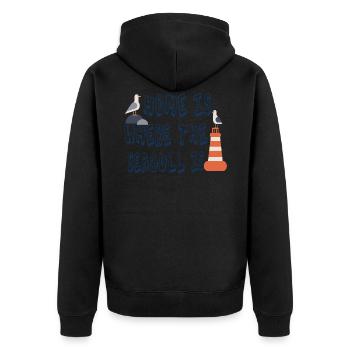 Zuhause ist, wo die Möwe ist - Unisex Premium Bio Zip Hoodie - Schwarz - Hinten - Nico (187cm)