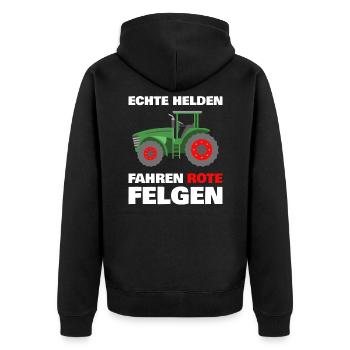 Landwirtschaft Traktor Trekker Traktorfahrer Lusti - Unisex Premium Bio Zip Hoodie - Schwarz - Hinten - Nico (187cm)