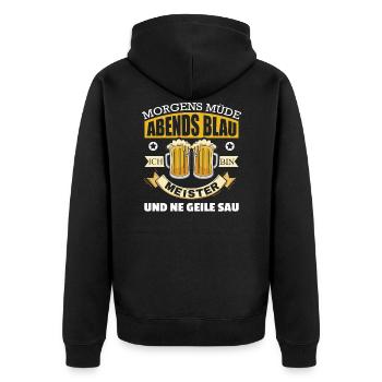 Meister Meisterprüfung Morgens Müde - Unisex Premium Bio Zip Hoodie - Schwarz - Hinten - Nico (187cm)