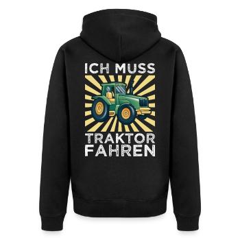 Kinder Traktor vintage - Unisex Premium Bio Zip Hoodie - Schwarz - Hinten - Nico (187cm)