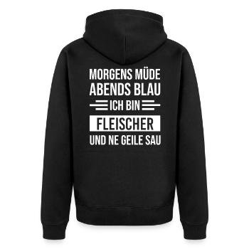 Fleischer - Unisex Premium Bio Zip Hoodie - Schwarz - Hinten - Nico (187cm)