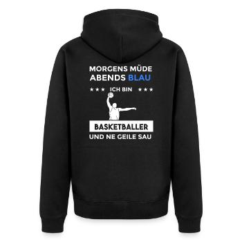 Morgens Müde Abends Blau Basketballer - Unisex Premium Bio Zip Hoodie - Schwarz - Hinten - Nico (187cm)