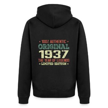 Légende Depuis 1937 Né en 1937 - 87e Anniversaire - Veste à capuche bio Premium Unisexe - noir - Dos - Nico (187cm)