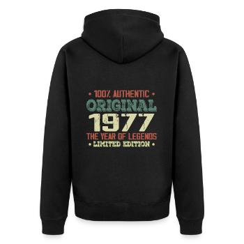 Légende Depuis 1977 Né en 1977 - 47e Anniversaire - Veste à capuche bio Premium Unisexe - noir - Dos - Nico (187cm)
