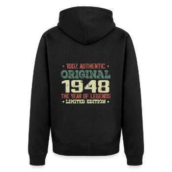 Legende seit 1948. Geboren 1948 – 76. Geburtstag - Unisex Premium Bio Zip Hoodie - Schwarz - Hinten - Nico (187cm)
