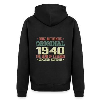 Legende seit 1940 Geboren 1940 – 84. Geburtstag - Unisex Premium Bio Zip Hoodie - Schwarz - Hinten - Nico (187cm)