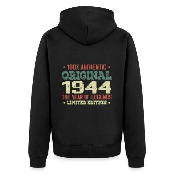 Legende seit 1944. Geboren 1944 – 80. Geburtstag - Unisex Premium Bio Zip Hoodie - Schwarz - Hinten - Nico (187cm)