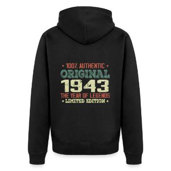 Legende seit 1943. Geboren 1943 – 81. Geburtstag - Unisex Premium Bio Zip Hoodie - Schwarz - Hinten - Nico (187cm)