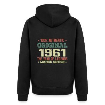 Legende seit 1961 Jahrgang 1961 - 63. Geburtstag - Unisex Premium Bio Zip Hoodie - Schwarz - Hinten - Nico (187cm)