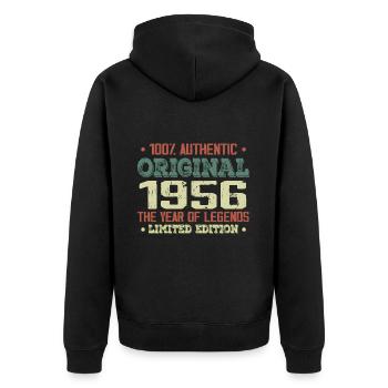 Legende seit 1956 Jahrgang 1956 - 68. Geburtstag - Unisex Premium Bio Zip Hoodie - Schwarz - Hinten - Nico (187cm)