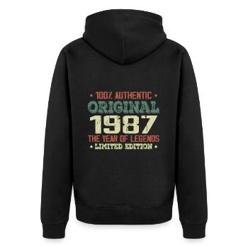 Légende Depuis 1987 Né en 1987 - 37e Anniversaire - Veste à capuche bio Premium Unisexe - noir - Dos - Nico (187cm)