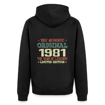 Légende Depuis 1981 Né en 1981 - 43e Anniversaire - Veste à capuche bio Premium Unisexe - noir - Dos - Nico (187cm)