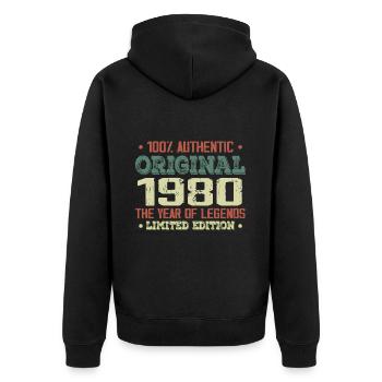 Légende Depuis 1980 Né en 1980 - 44e Anniversaire - Veste à capuche bio Premium Unisexe - noir - Dos - Nico (187cm)
