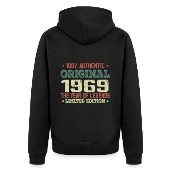 Légende Depuis 1969 Né en 1969 - 55e Anniversaire - Veste à capuche bio Premium Unisexe - noir - Dos - Nico (187cm)