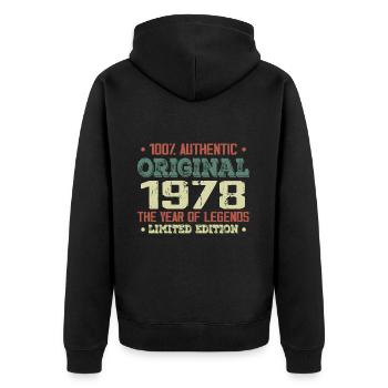 Légende Depuis 1978 Né en 1978 - 46e Anniversaire - Veste à capuche bio Premium Unisexe - noir - Dos - Nico (187cm)