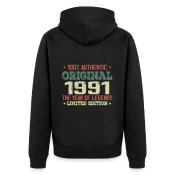 Légende Depuis 1991 Né en 1991 - 33e Anniversaire - Veste à capuche bio Premium Unisexe - noir - Dos - Nico (187cm)
