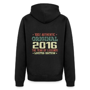 Legend since 2016 Born in 2016 - 8th Birthday - Unisex Premium Organic Zip Hoodie - black - Back - Nico (187cm)
