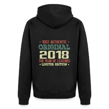 Legend since 2018 Born in 2018 - 6th Birthday - Unisex Premium Organic Zip Hoodie - black - Back - Nico (187cm)