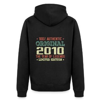 Legend since 2010 Born in 2010 - 14th Birthday - Unisex Premium Organic Zip Hoodie - black - Back - Nico (187cm)
