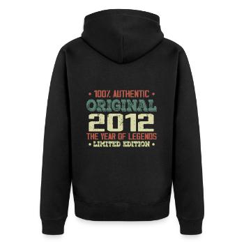Légende Depuis 2012 Né en 2012 - 12e Anniversaire - Veste à capuche bio Premium Unisexe - noir - Dos - Nico (187cm)