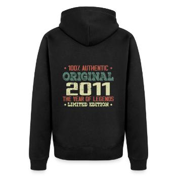 Légende Depuis 2011 Né en 2011 - 13e Anniversaire - Veste à capuche bio Premium Unisexe - noir - Dos - Nico (187cm)