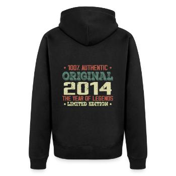 Légende Depuis 2014 Né en 2014 - 10e Anniversaire - Veste à capuche bio Premium Unisexe - noir - Dos - Nico (187cm)
