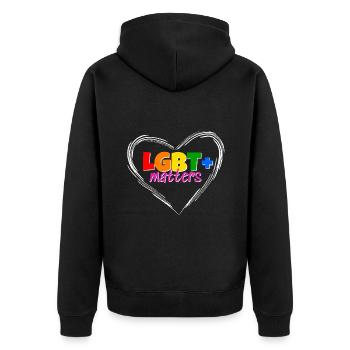 Idée cadeau de conception de t-shirt LGBT Matters Pride - Veste à capuche bio Premium Unisexe - noir - Dos - Nico (187cm)