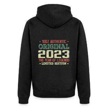 Légende Depuis 2023 Né en 2023 - 1e Anniversaire - Veste à capuche bio Premium Unisexe - noir - Dos - Nico (187cm)