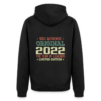 Légende Depuis 2022 Né en 2022 - 2e Anniversaire - Veste à capuche bio Premium Unisexe - noir - Dos - Nico (187cm)