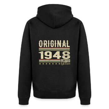 Original 1948 - Cadeau D’anniversaire Rétro 1948 - Veste à capuche bio Premium Unisexe - noir - Dos - Nico (187cm)