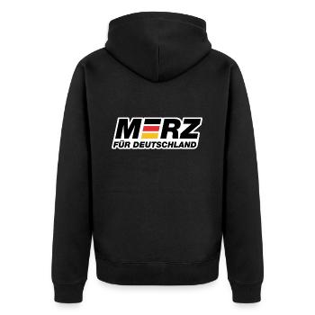 Merz für Deutschland - Kanzler - Kanzlerkandidat - Unisex Premium Bio Zip Hoodie - Schwarz - Hinten - Nico (187cm)