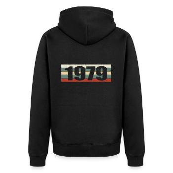 1979 Jahrgang 1979 Geschenk 1979 Geburtstag 1979 - Unisex Premium Bio Zip Hoodie - Schwarz - Hinten - Nico (187cm)