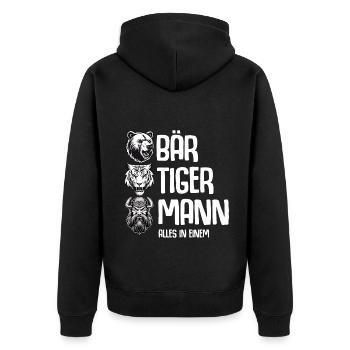 Bär Tiger Mann Vatertag Vater Bärtiger Mann Bart - Unisex Premium Bio Zip Hoodie - Schwarz - Hinten - Nico (187cm)