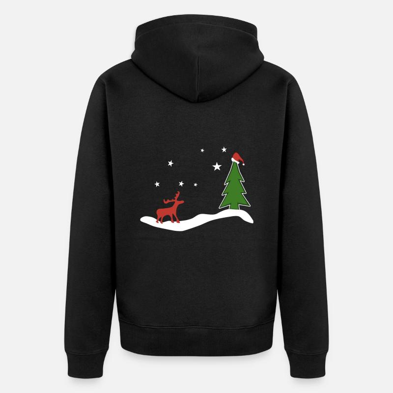 Elch mit Weihnachtsbaum - Unisex Premium Bio Zip Hoodie - Schwarz