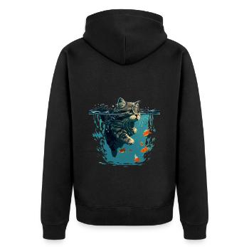 Schwimmende Katze mit Goldfischen - Unisex Premium Bio Zip Hoodie - Schwarz - Hinten - Nico (187cm)