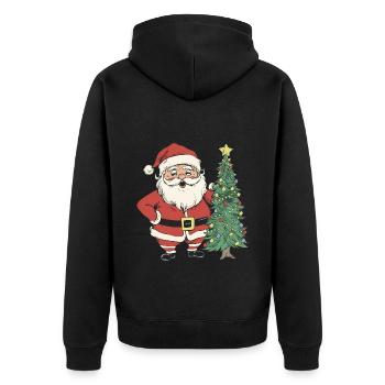 Santa with Christmas Tree: Festive Magic - Unisex Premium Organic Zip Hoodie - black - Back - Nico (187cm)